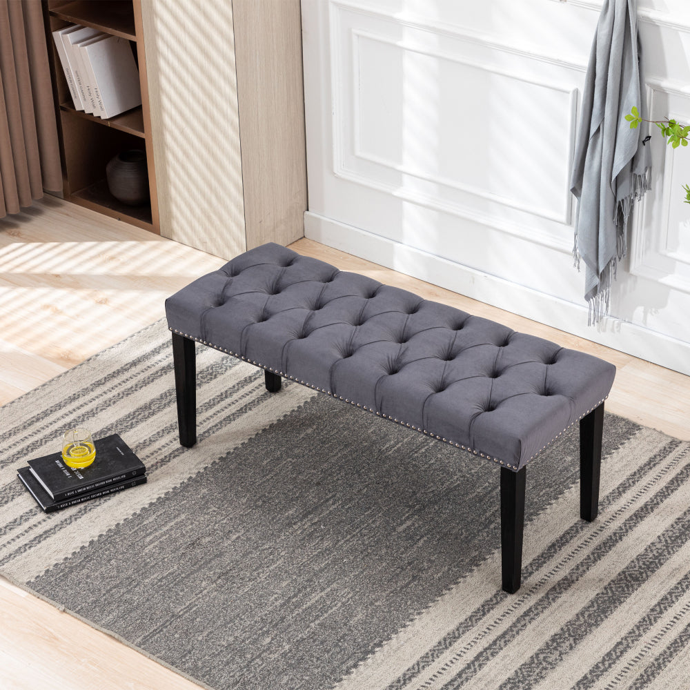 Heng Ming Upholstered Tufted Bench Ottoman , Velvet Dining Bench Bedroom Bench Footrest Stool Accent Bench for Entryway Dining Room Living Room, Light gray