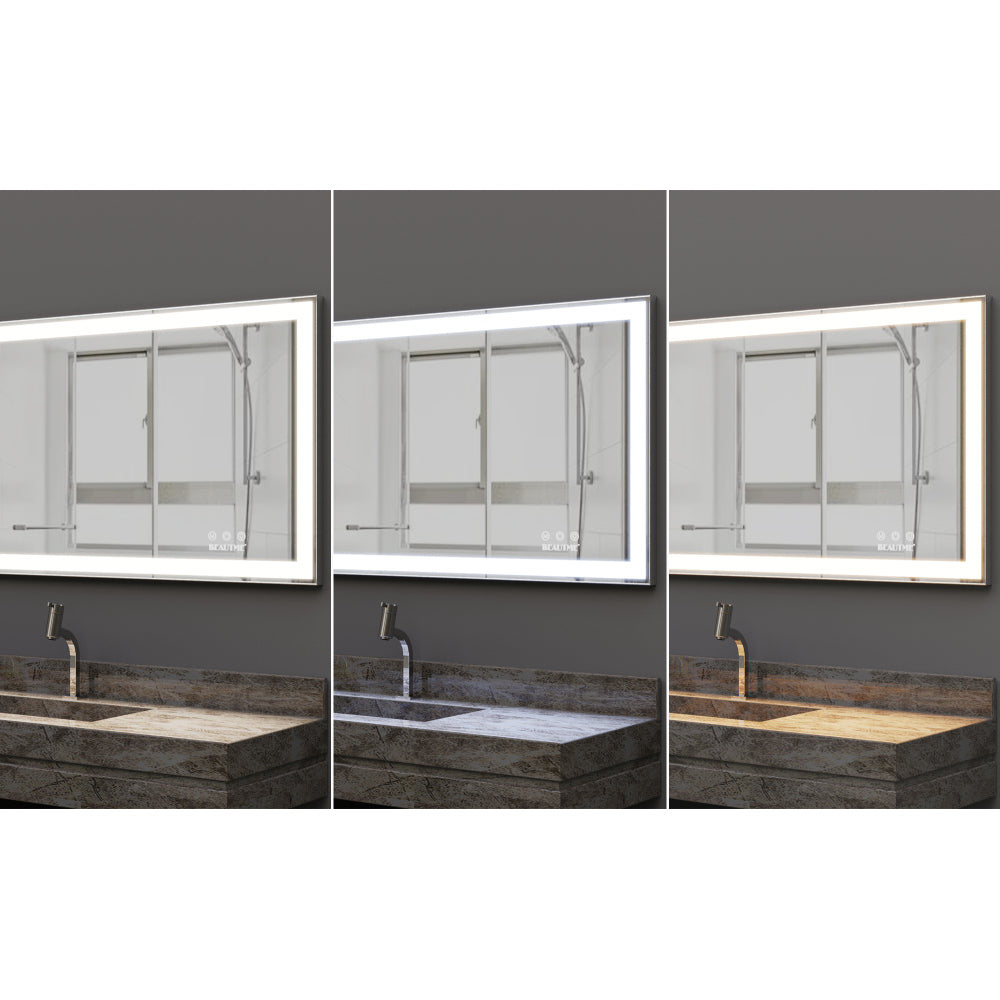 48x24 inch LED Bathroom Vanity Mirror Wall Mounted Adjustable White/Warm/Natural Lights Anti-Fog Touch Switch with Memory Modern Smart Large Bathroom Mirrors