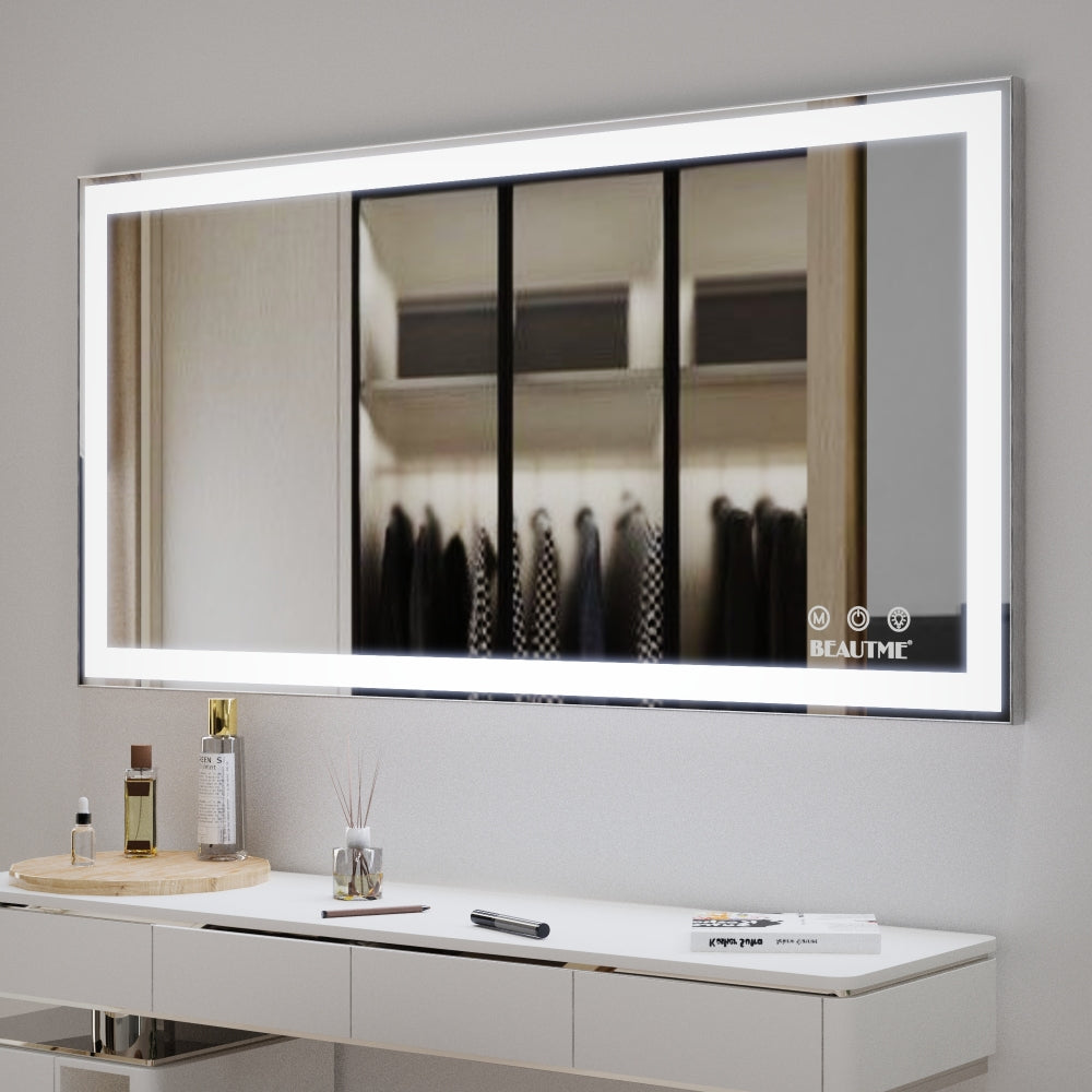 48x36 inch LED Bathroom Vanity Mirror Wall Mounted Adjustable White/Warm/Natural Lights Anti-Fog Touch Switch with Memory Modern Smart Large Bathroom Mirrors