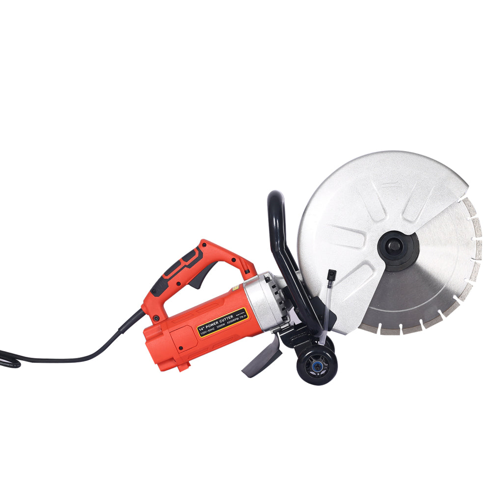 Electric 14" Cut Off Saw Wet/Dry Concrete Saw Cutter Guide Roller with Water Line Attachment 3000w with blade