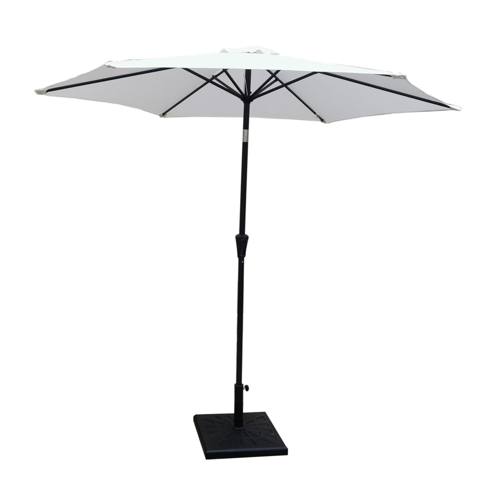 8.8 feet Outdoor Aluminum Patio Umbrella, Patio Umbrella, Market Umbrella with 42 Pound Square Resin Umbrella Base, Push Button Tilt and Crank lift, Taupe