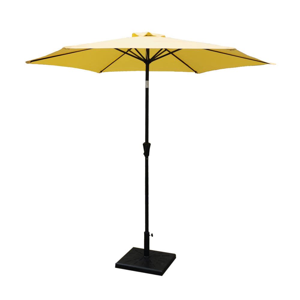 8.8 feet Outdoor Aluminum Patio Umbrella, Patio Umbrella, Market Umbrella with 42 Pound Square Resin Umbrella Base, Push Button Tilt and Crank lift, Taupe