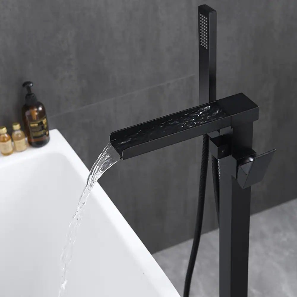 Single Handle Freestanding Bathtub Wall Mounted Faucet with Hand Shower Bathtub Faucet , Matte Black