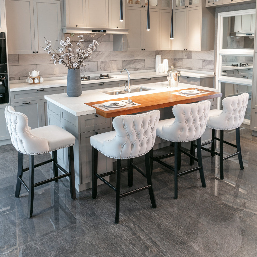Contemporary Velvet Upholstered Wing-Back Barstools with Button Tufted Decoration and Wooden Legs, and Chrome Nailhead Trim, Leisure Style Bar Chairs,Bar stools, Set of 4 (Gray), SW1824GY x 2 cartons