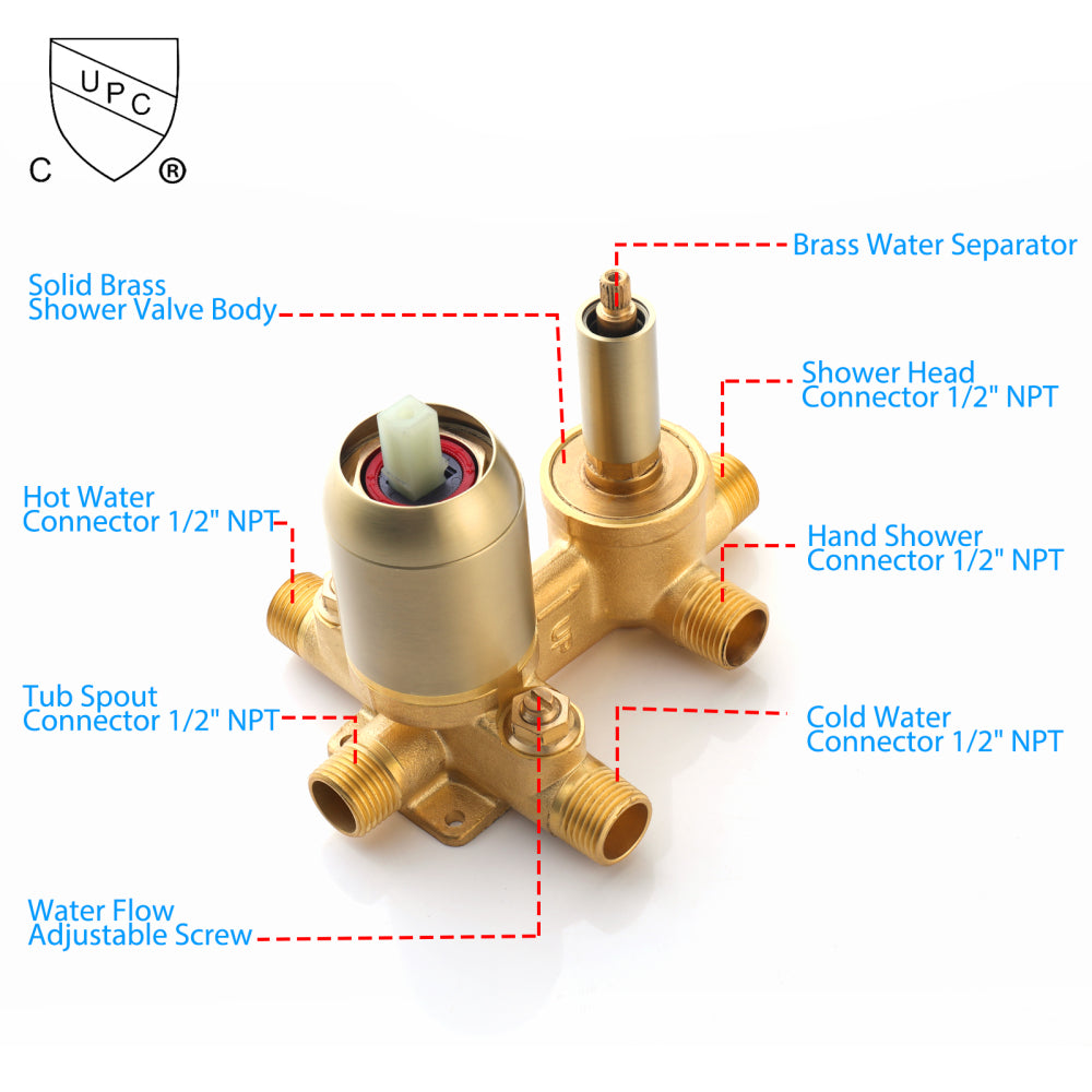 Shower System Bathroom Luxury 12 Inch Rain Shower Head with Handheld Mixer Shower Combo Set Wall Mounted Shower Faucet Trim with Valve Brushed Gold