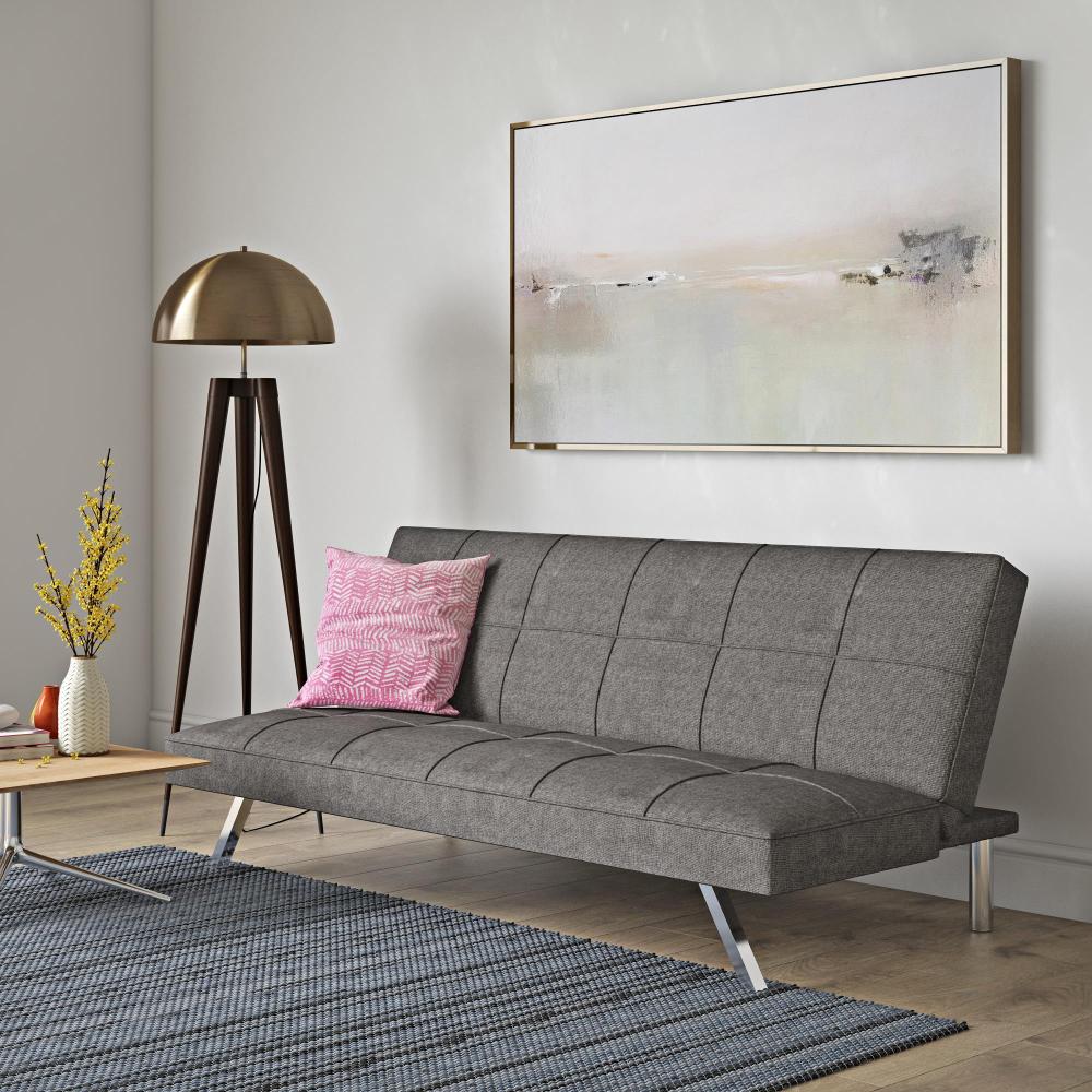 Sofa Bed with Armrest two holders WOOD FRAME, STAINLESS LEG, FUTON BROWN PVC,DARK BROWN