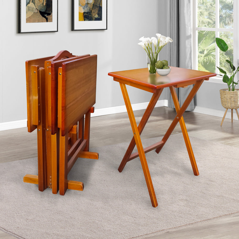 Foldable Patio Dining Set, 4 Folding Chairs & 1 Dining Table, Indoor and outdoor universal,Teak