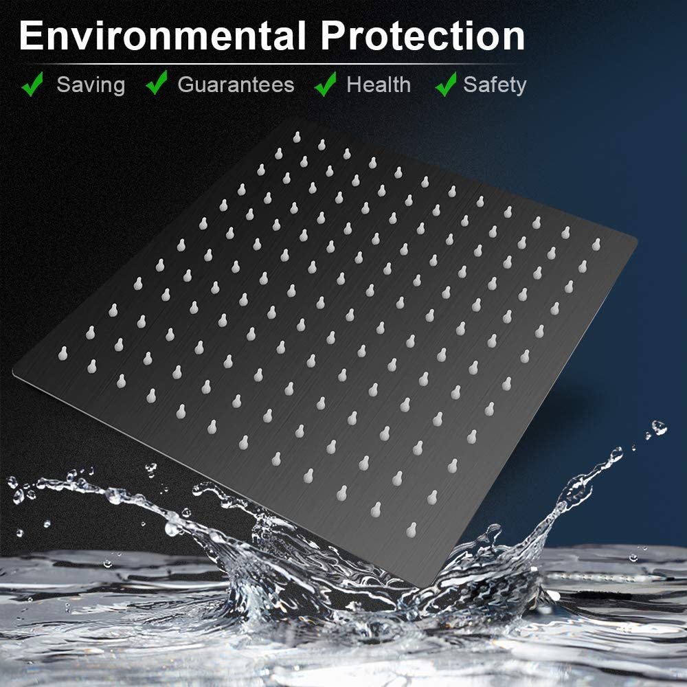 10" Square Rainfall & High Pressure Stainless Steel Bath Shower head Matte Black