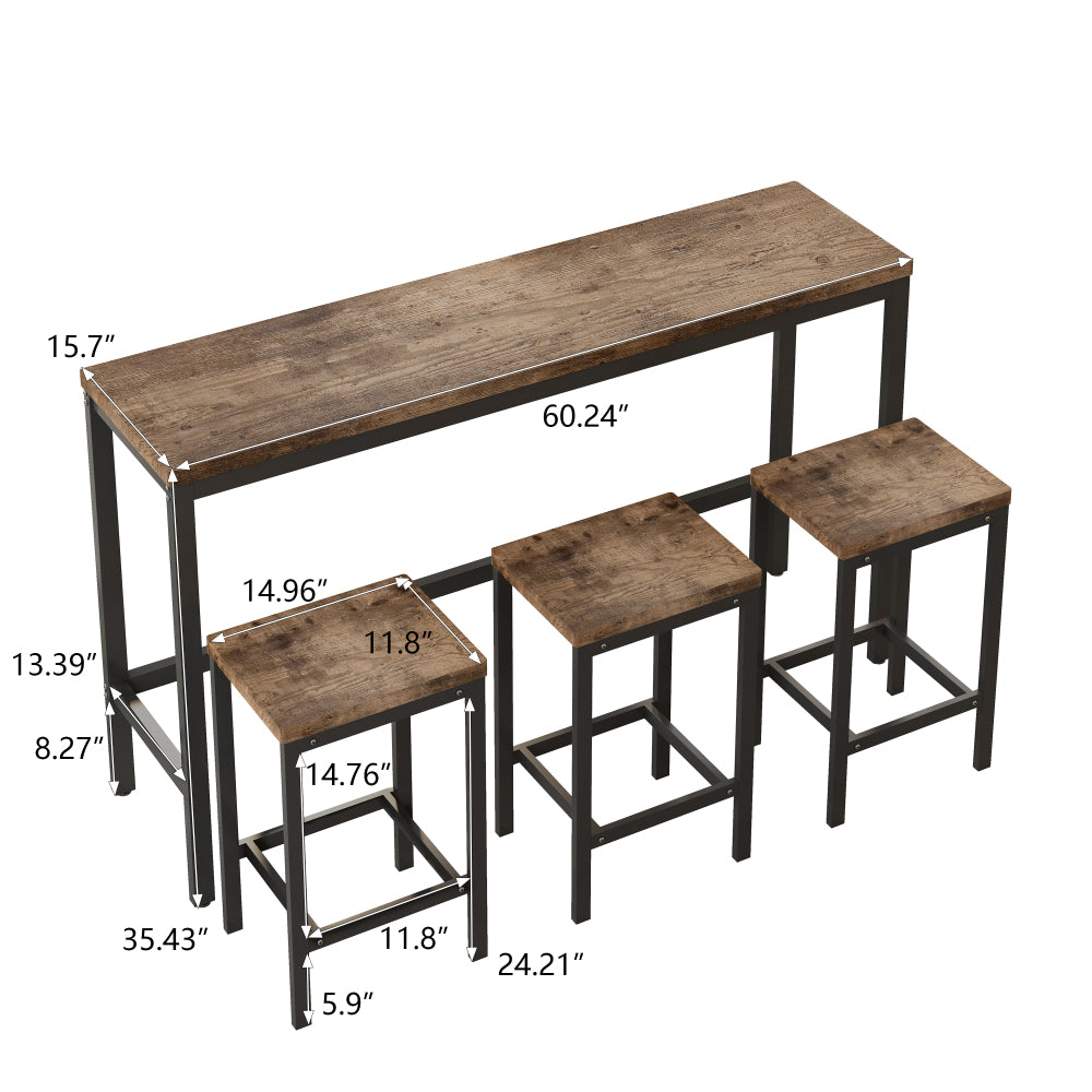 Long Dining Table Set with 3 Stools, Easy Assembly, Natural (Same SKU:W75753848)