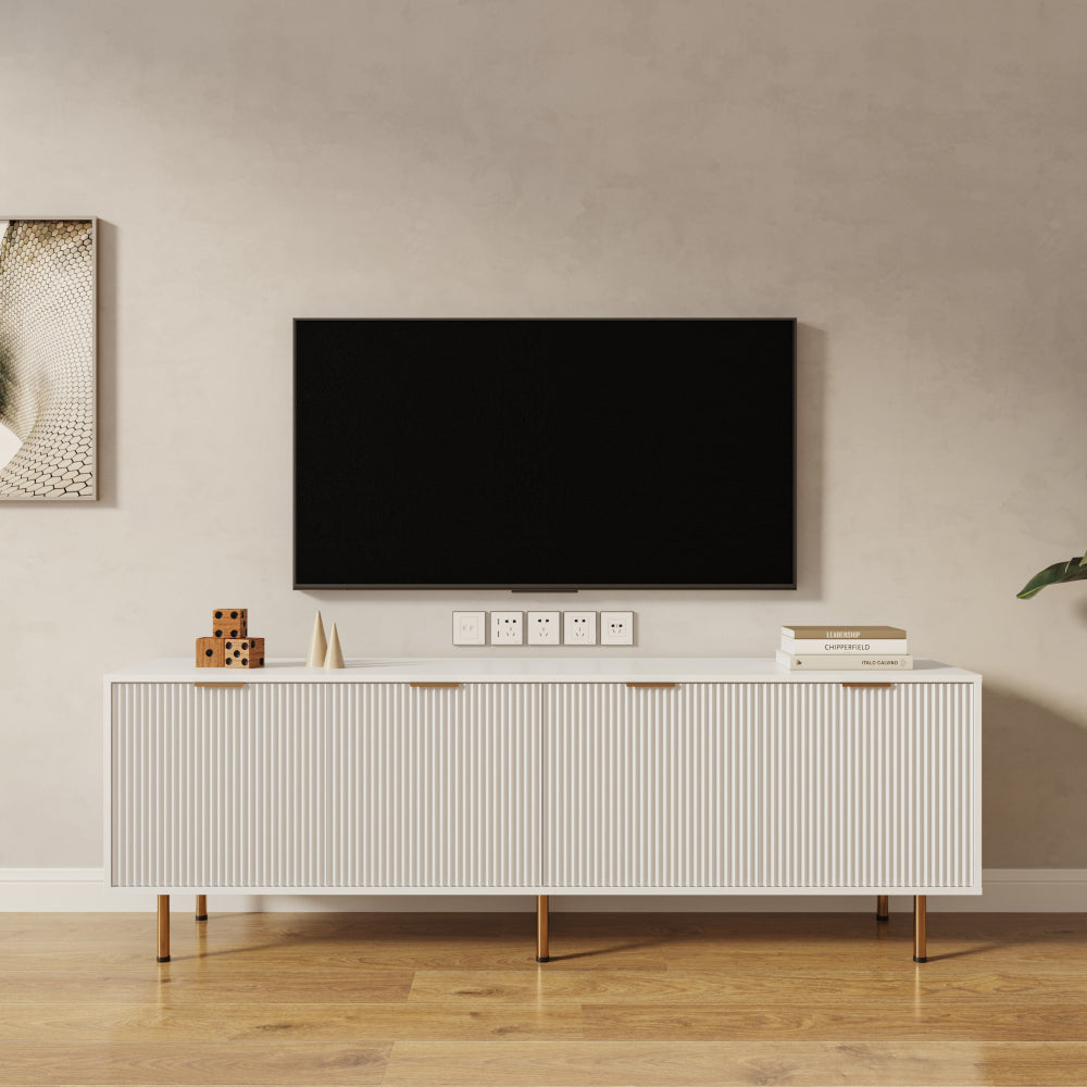 Modern Black TV Stand, 20 Colors LED TV Stand w/Remote Control Lights