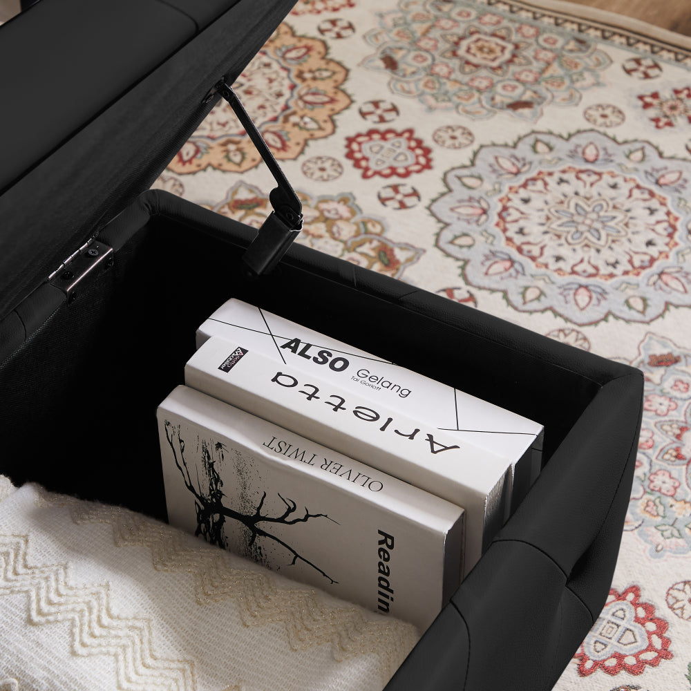 Storage Bench, Flip Top Entryway Bench Seat with Safety Hinge, Storage Chest with Padded Seat, Bed End Stool for Hallway Living Room Bedroom, Supports 250 lb,Bluck PU