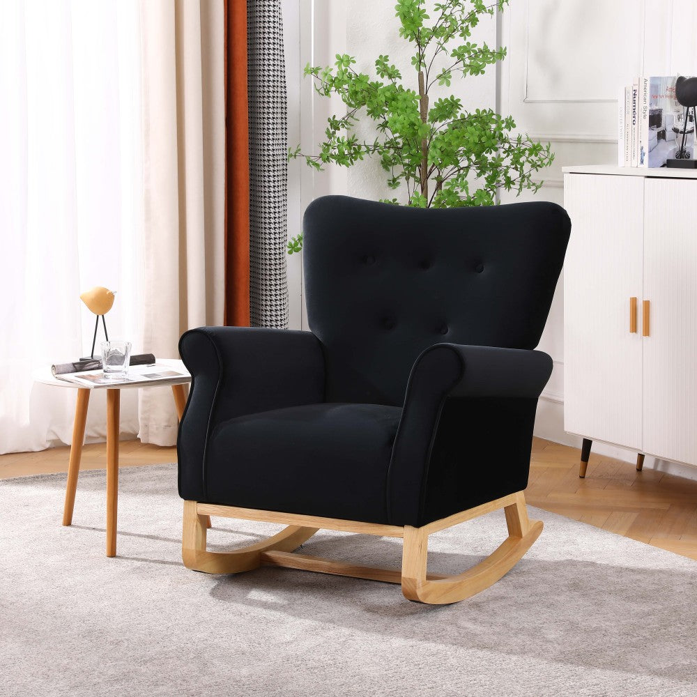 Baby Room High Back Rocking Chair Nursery Chair , Comfortable Rocker Fabric Padded Seat ,Modern High Back Armchair