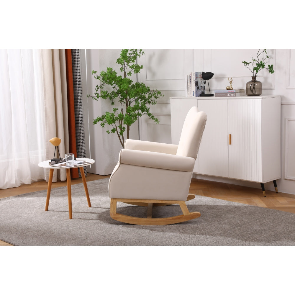 Baby Room High Back Rocking Chair Nursery Chair , Comfortable Rocker Fabric Padded Seat ,Modern High Back Armchair