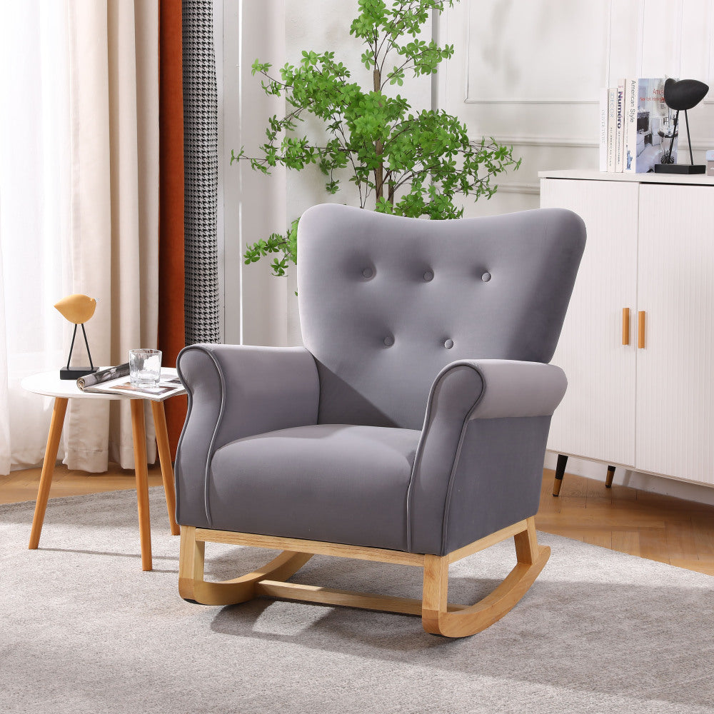 Baby Room High Back Rocking Chair Nursery Chair , Comfortable Rocker Fabric Padded Seat ,Modern High Back Armchair