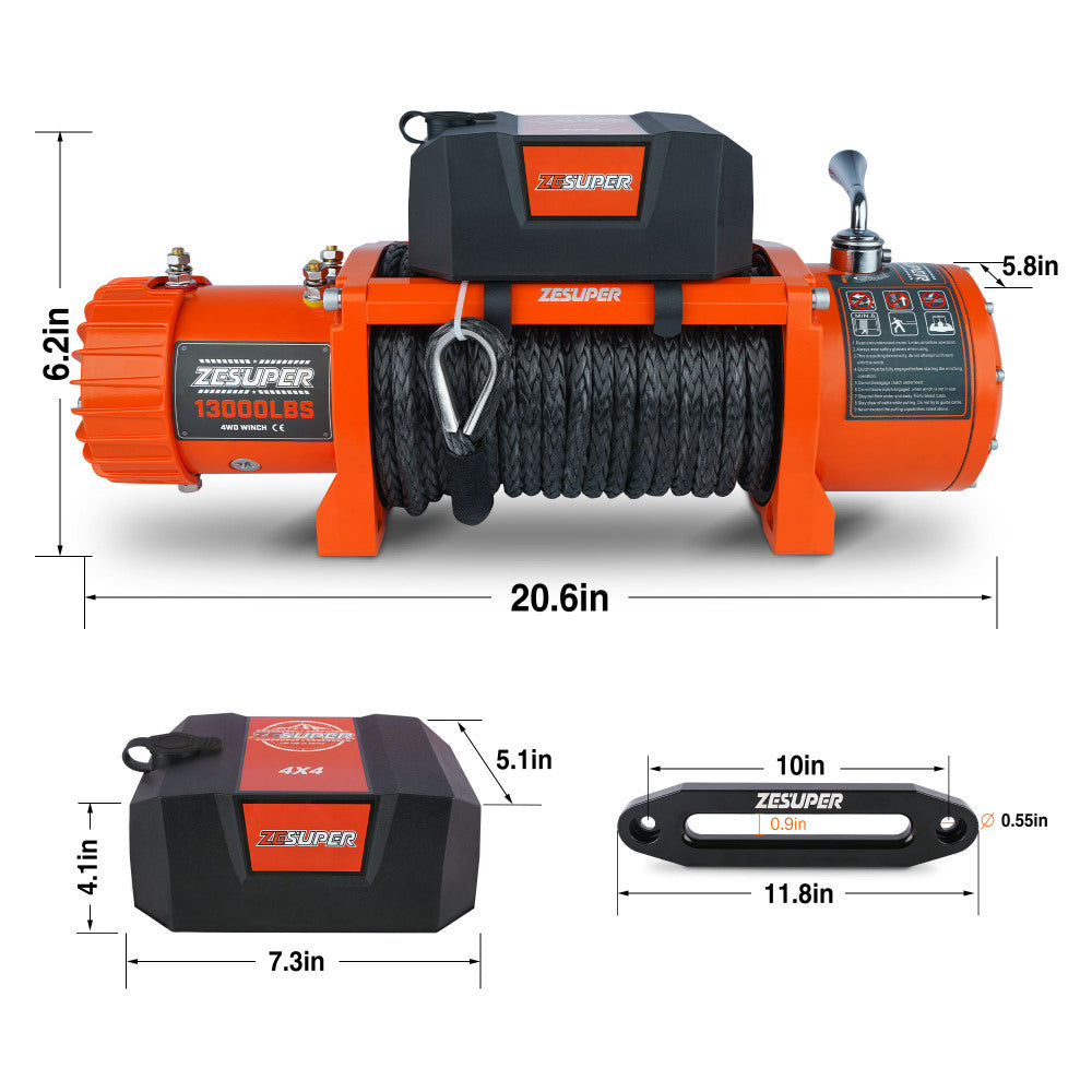 ZESUPER 13000 lb Load Capacity Electric Winch 12V Waterproof IP67 Winch Truck Winch Kit Synthetic Rope, Waterproof Off Road Winch for Jeep,Truck,SUV with Wirless Remote and Corded Control