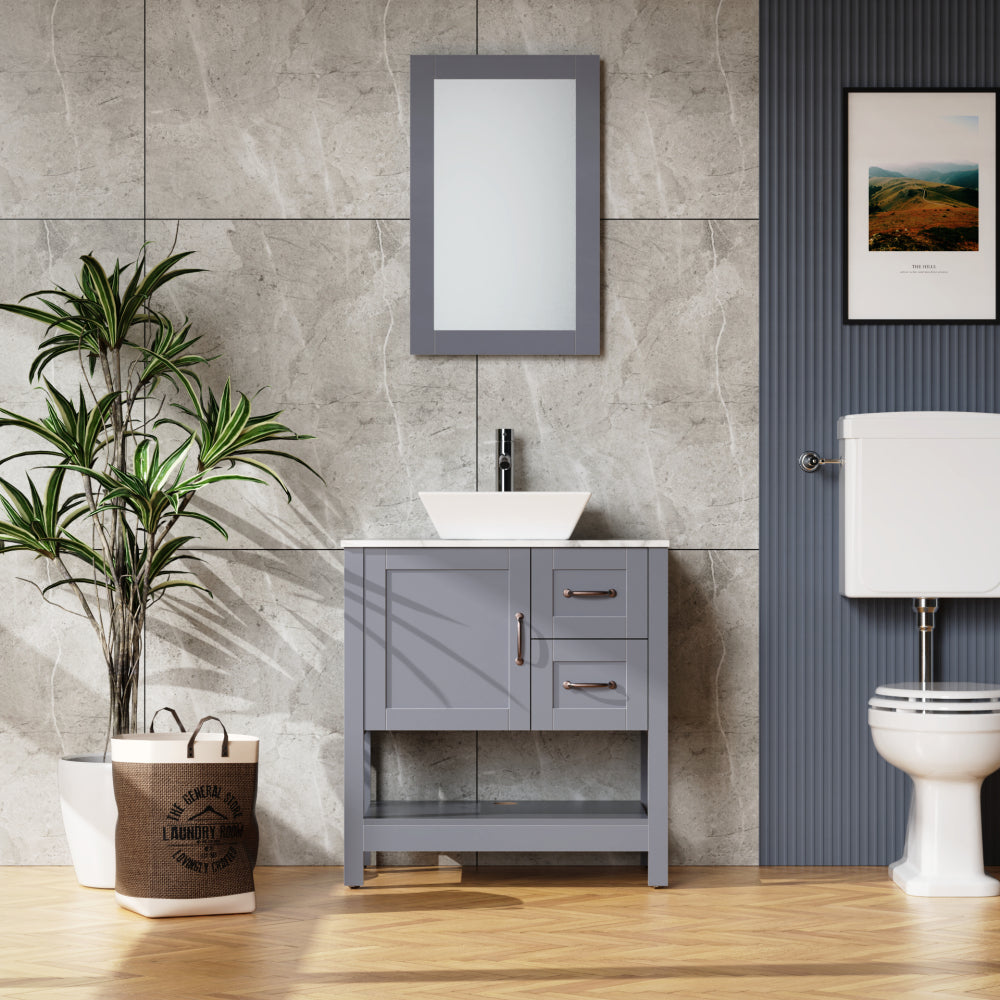 30in Gray Bathroom Vanity w/ Mirror and Top Only