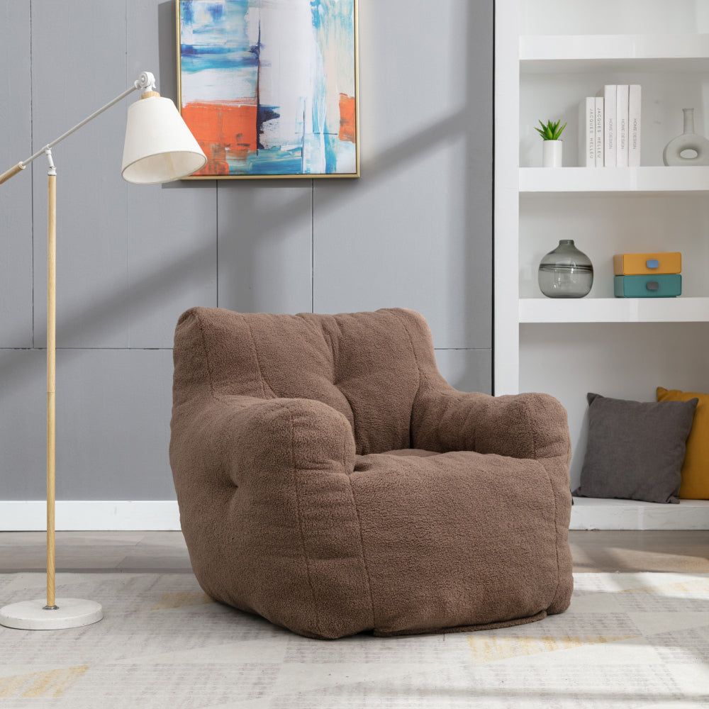 010-Soft Teddy Fabric Tufted Foam Bean Bag Chair With Teddy Fabric Ivory White