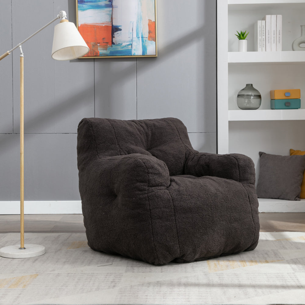 010-Soft Teddy Fabric Tufted Foam Bean Bag Chair With Teddy Fabric Ivory White