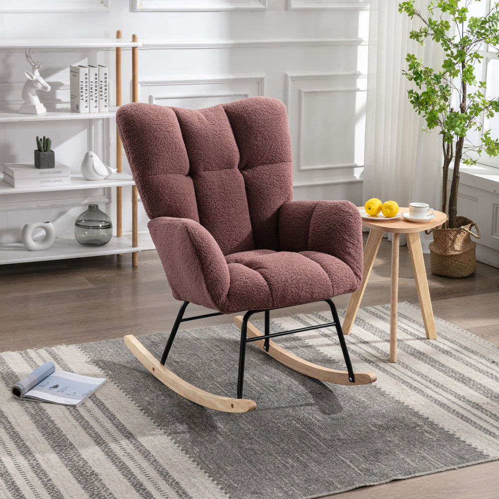 050-Teddy Fabric Rocking Gilder Nursery Chair For Living Room Indoor,Ivory