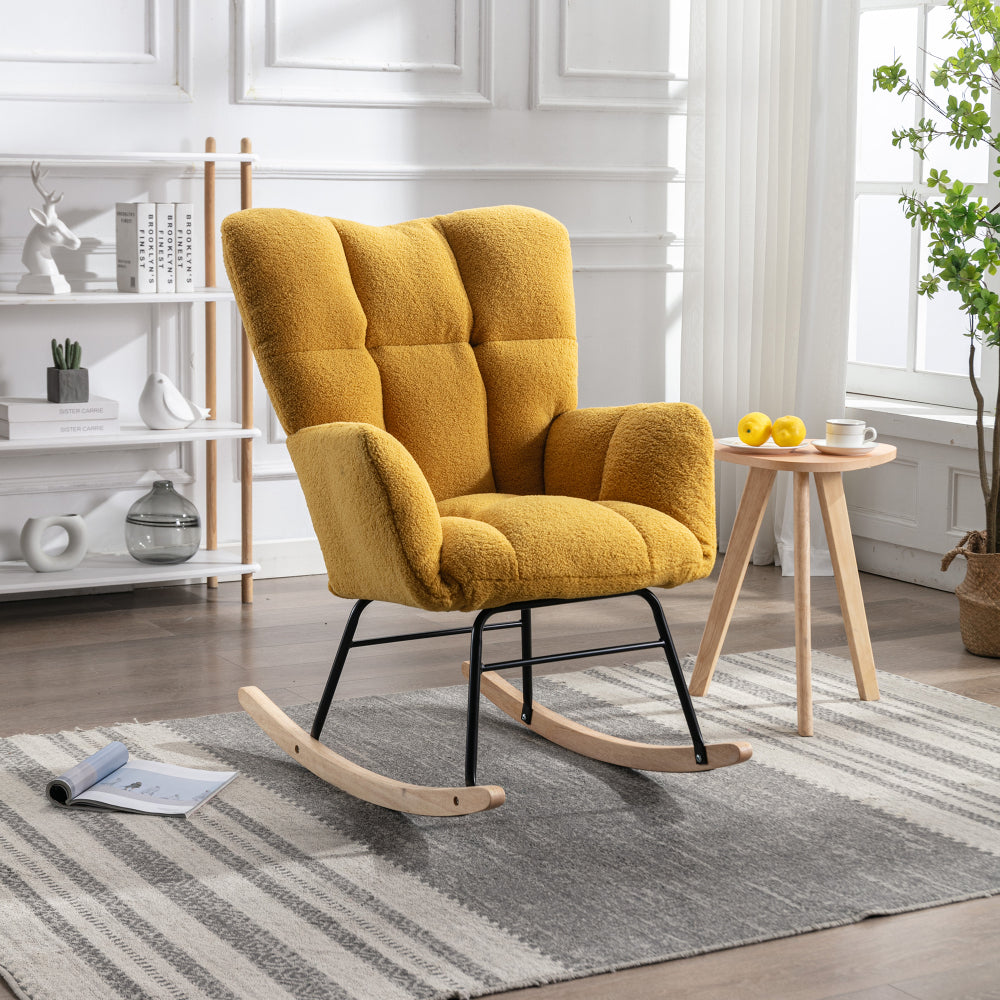 050-Teddy Fabric Rocking Gilder Nursery Chair For Living Room Indoor,Ivory
