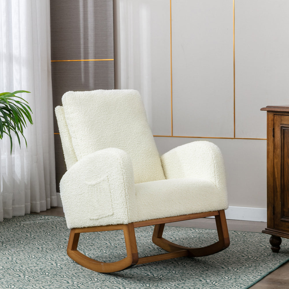 Rocking Chair, Modern Glider Chair, Recliner Armchair with Wood Legs and Side Pocket, Nursery Rocking Accent Chair with High Back for Living Room Bedroom (Camel linen)