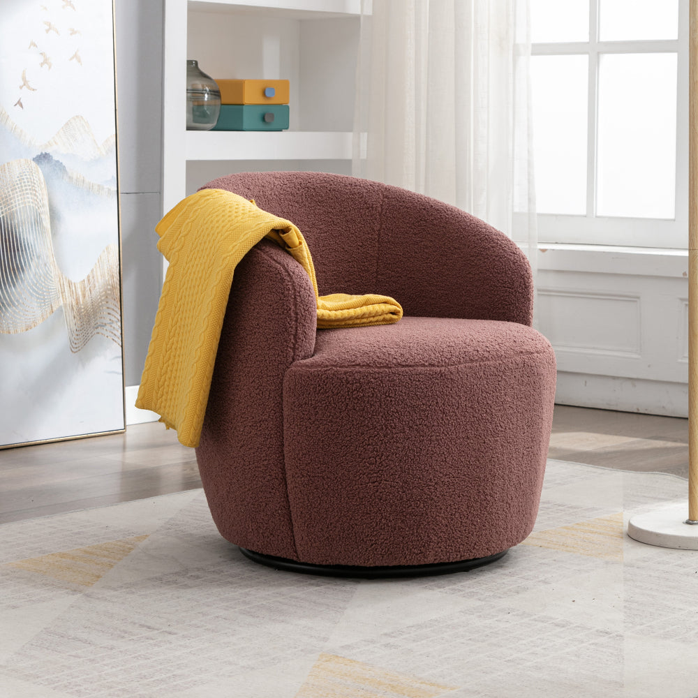 Teddy Fabric Swivel Accent Armchair Barrel Chair With Black Powder Coating Metal Ring,Ivory White