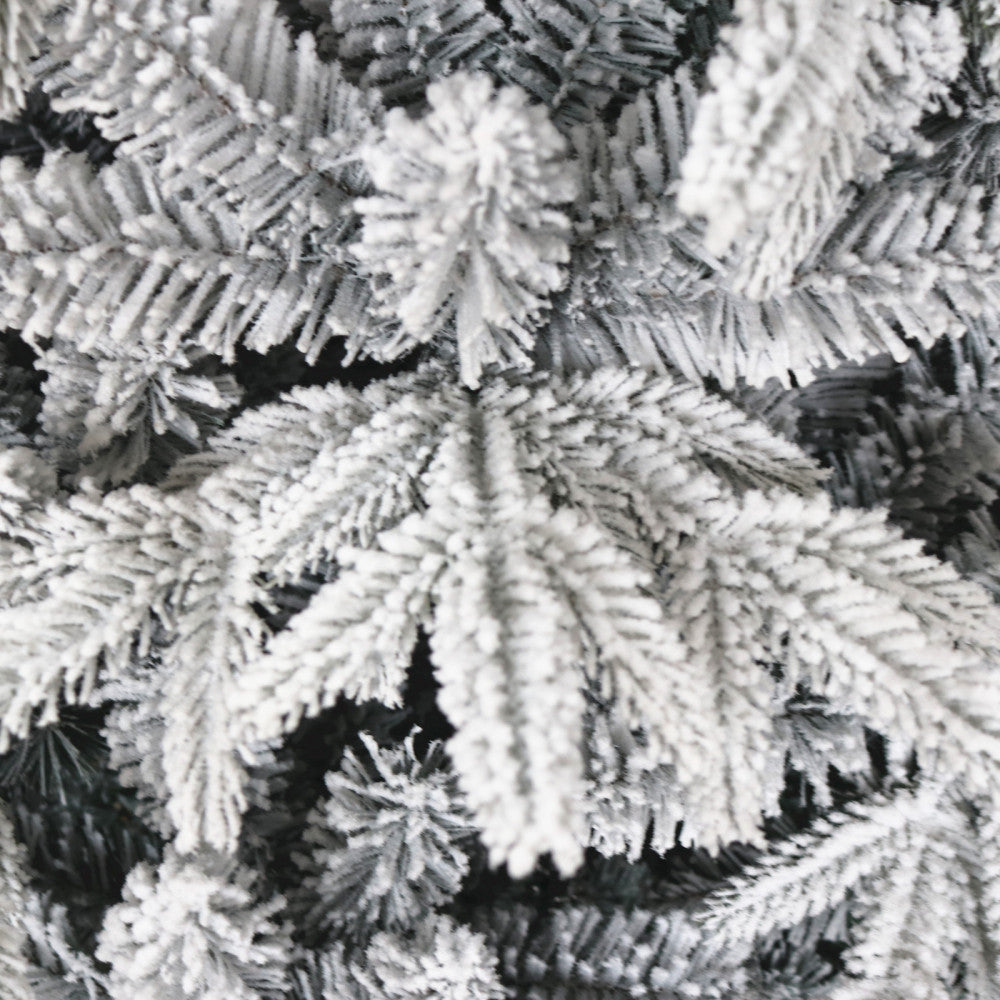 Snow Flocked Christmas Tree 7ft Artificial Hinged Pine Tree with White Realistic Tips Unlit