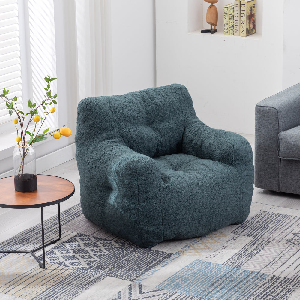 010-Soft Teddy Fabric Tufted Foam Bean Bag Chair With Teddy Fabric Coffee