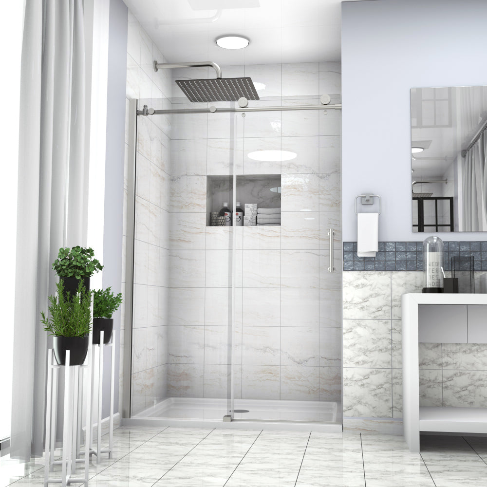 Shower Door 48" W x 76"H Single Sliding Bypass Shower Enclosure, 5/16 in. (8mm), Matte Black