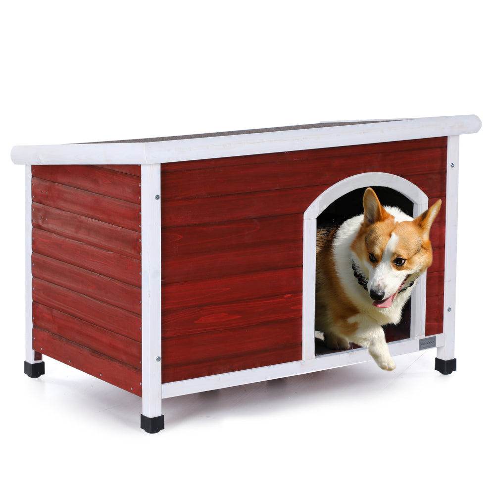 Medium Wooden Outdoor Dog House, Waterproof Roof, Elevated Floor, Adjustable Plastic Feet, Grey