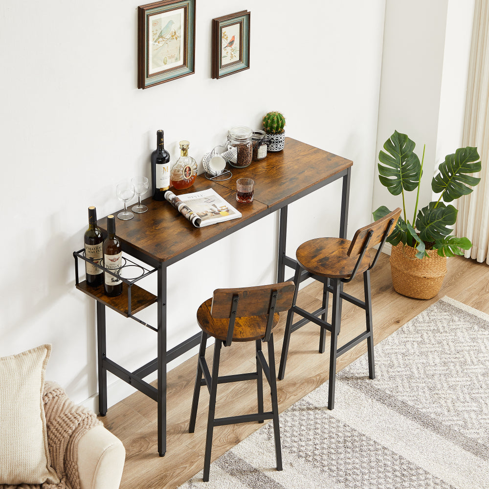 Bar Table Set with 2 Bar stools PU Soft seat with backrest, Grey, 43.31'' L x 15.75'' W x 35.43'' H.