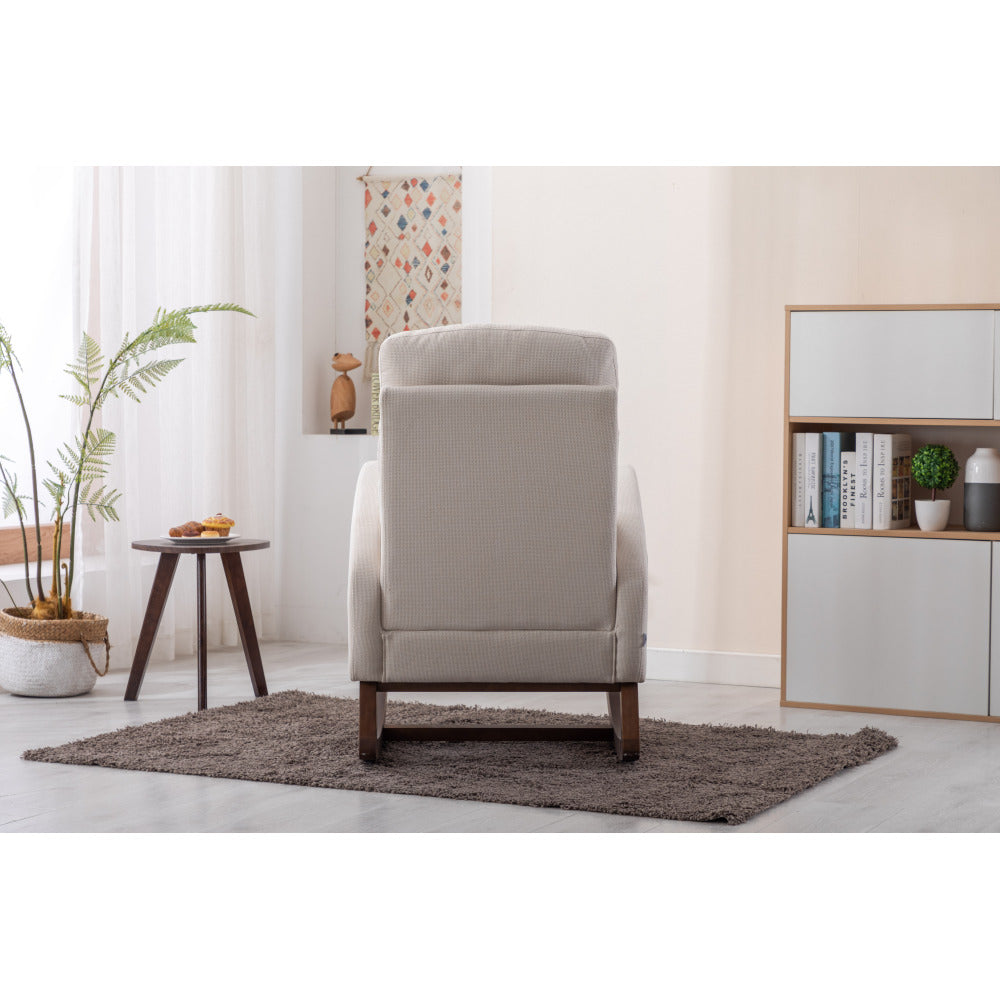 Rocking Chair, Modern Glider Chair, Recliner Armchair with Wood Legs and Side Pocket, Nursery Rocking Accent Chair with High Back for Living Room Bedroom (Beige linen)
