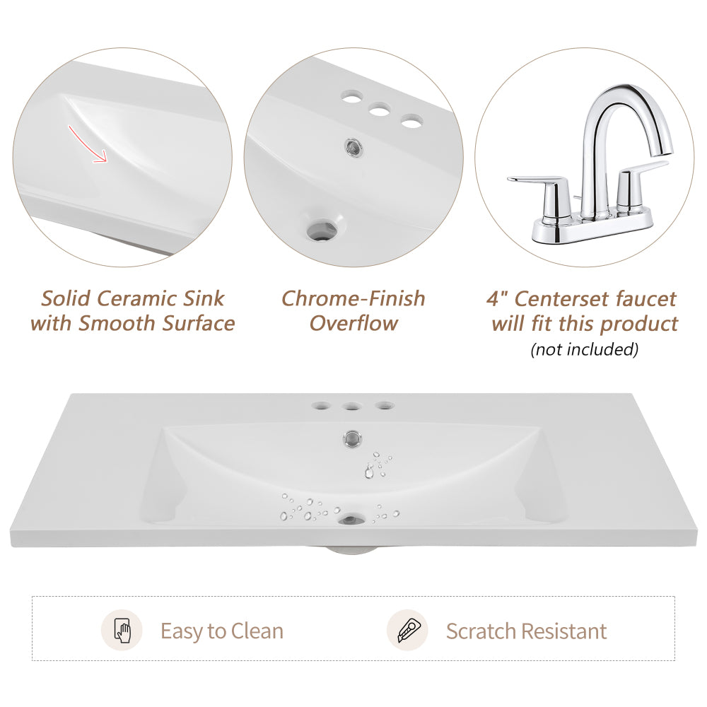 36" Bathroom Vanity with Sink Combo, White Bathroom Cabinet with Drawers, Solid Frame and MDF Board (Old Sku:JL000007AAK)