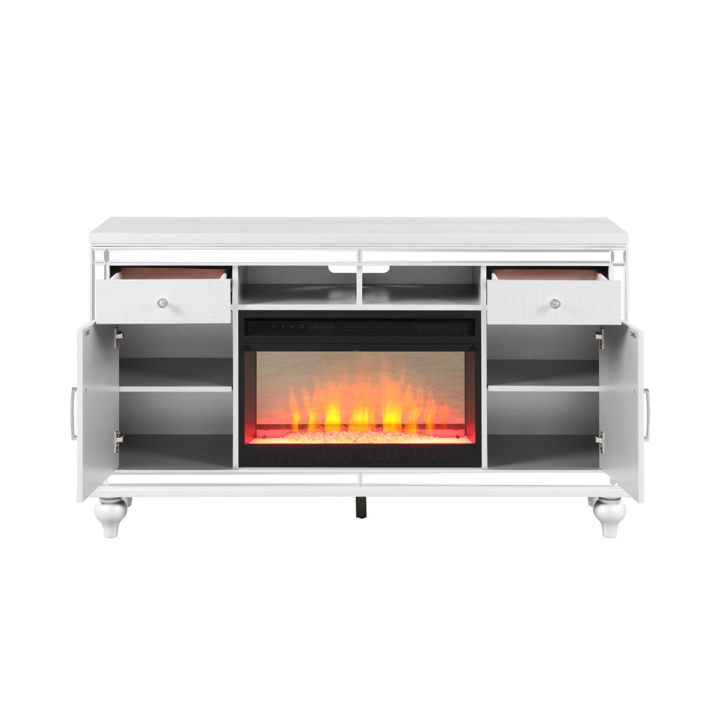 TV Stand With Electric Fireplace in White