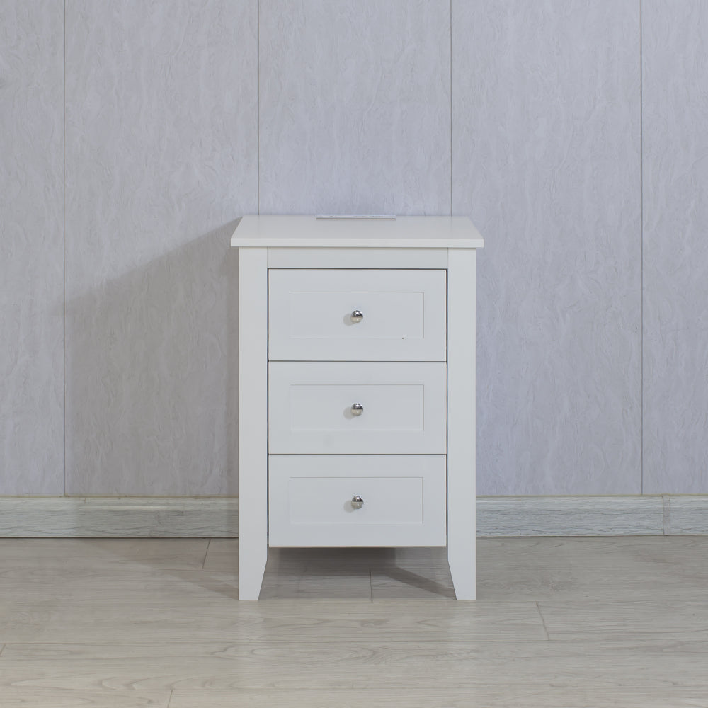White 3 Drawer Nightstand with Charging Station and USB Ports & Power Outlets,Wooden Bed Side Table/End Table Modern Night Stands for Bedrooms