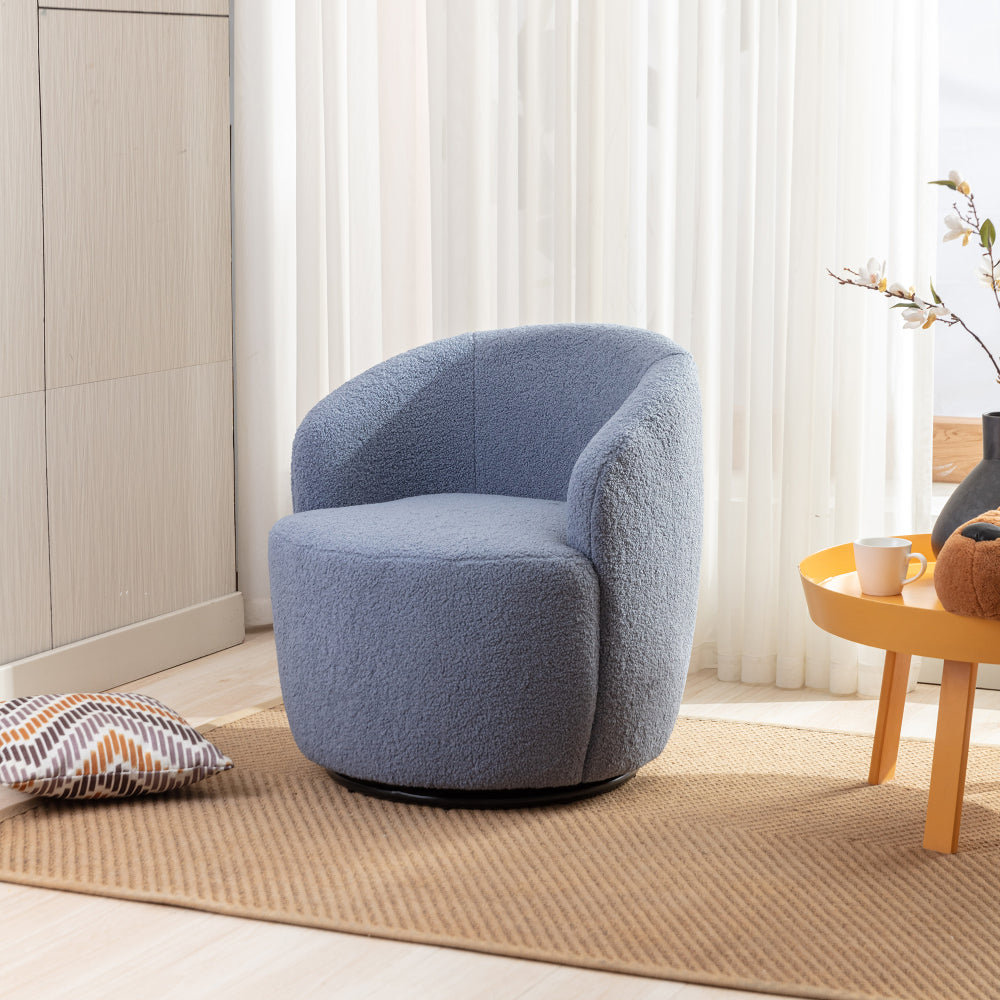 Teddy Fabric Swivel Accent Armchair Barrel Chair With Black Powder Coating Metal Ring,Ivory White