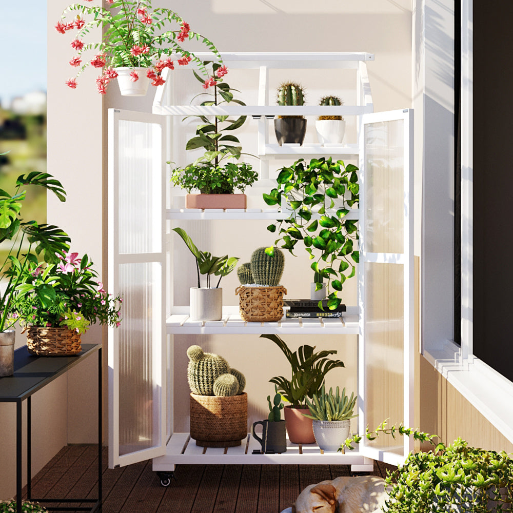TOPMAX 62inch Height Wood Large Greenhouse Balcony Portable Cold Frame with Wheels and Adjustable Shelves for Outdoor Indoor Use, Black
