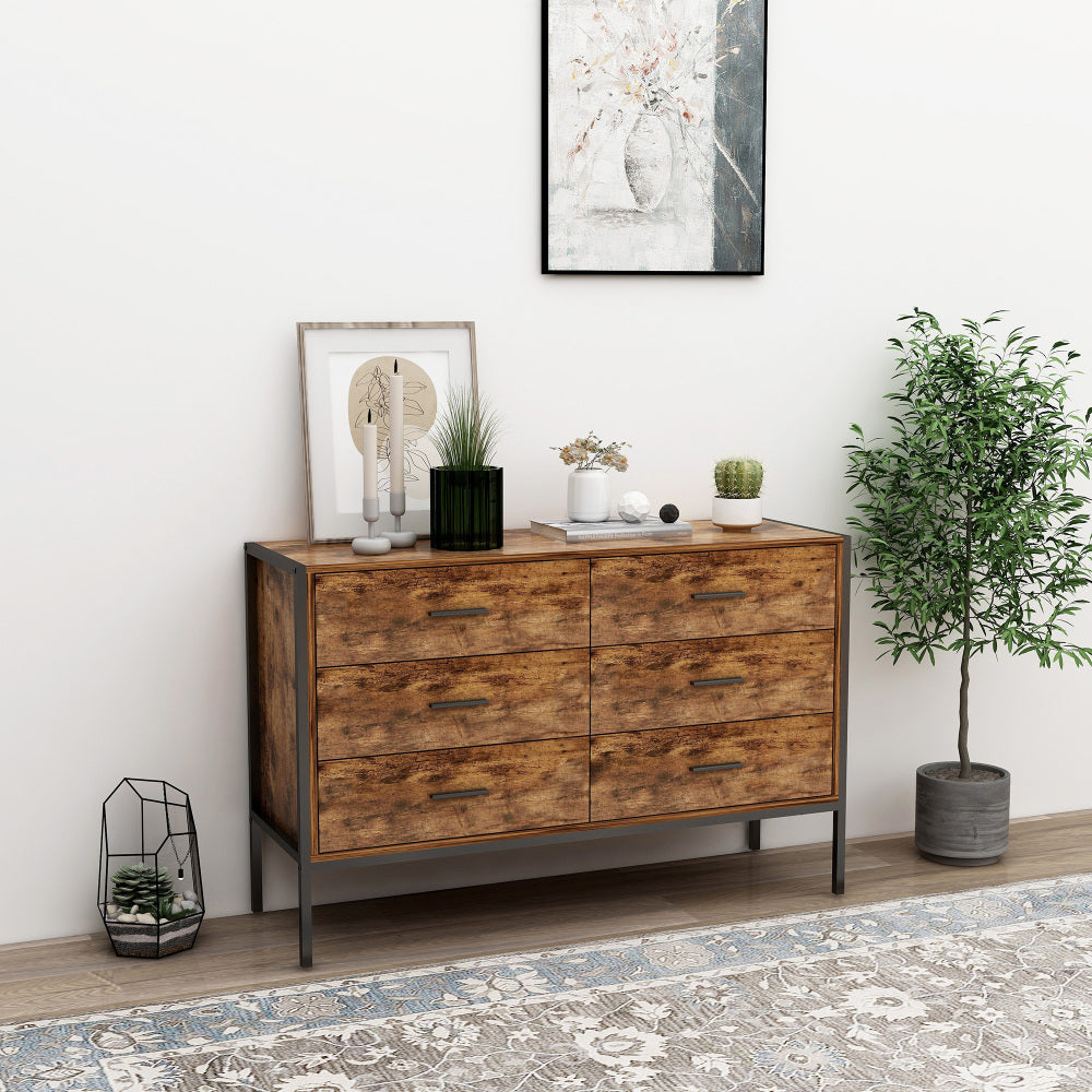 Industrial Style 4 Drawer Dresser,Rustic Brown Wood Storage Dresser Clothes Organizer with Sturdy Steel Frame, Chest with 4 Drawer, Storage Cabinet for Bedroom, Living Room