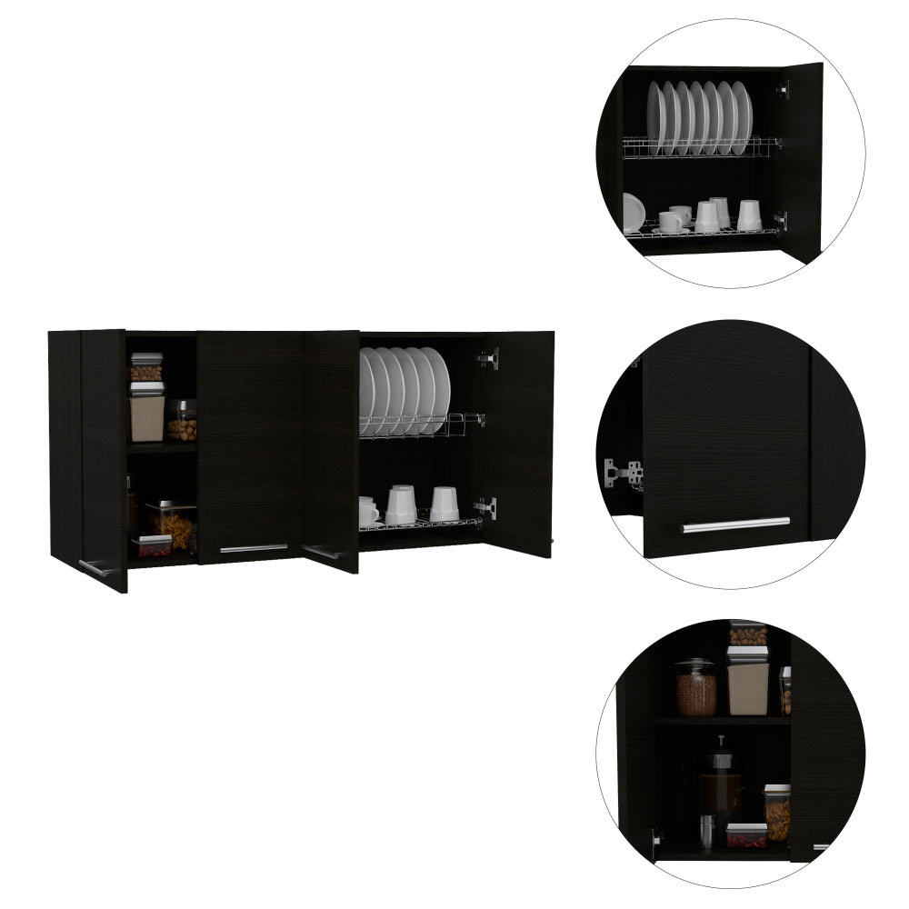 Stockton Rectangle Four Swing Doors Wall Cabinet Black Wengue