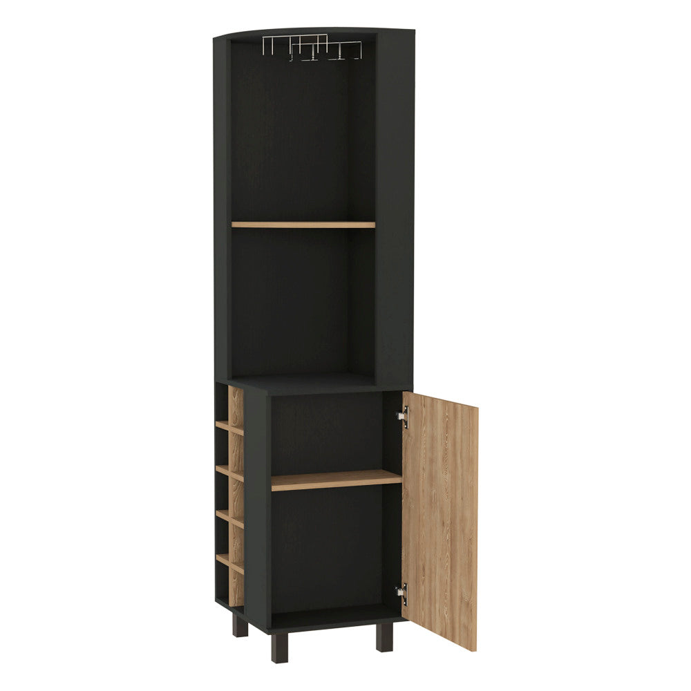 Hamden 10-Bottle 1-Shelf Bar Cabinet Black Wengue and Pine