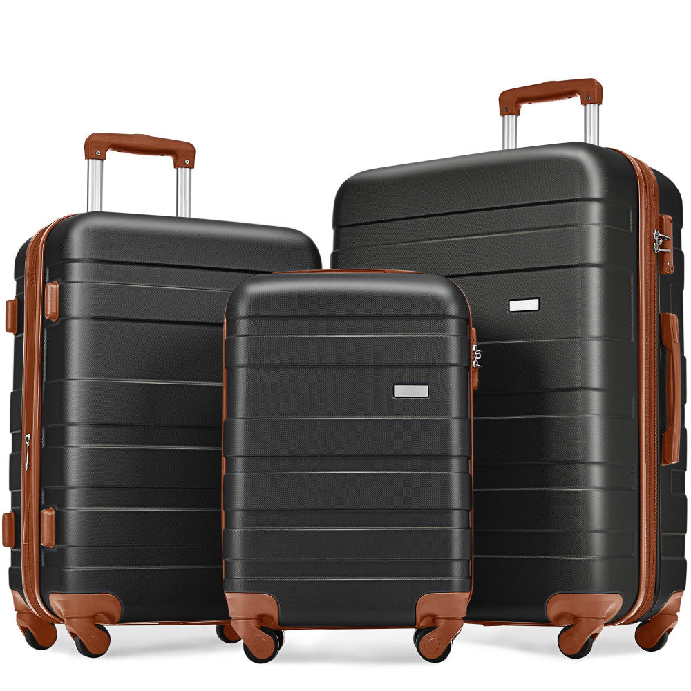 Luggage Sets New Model ABS Hardshell 3pcs Clearance Luggage Hardside Lightweight Durable Suitcase sets Spinner Wheels Suitcase with TSA Lock 20''24''28''( light brown)