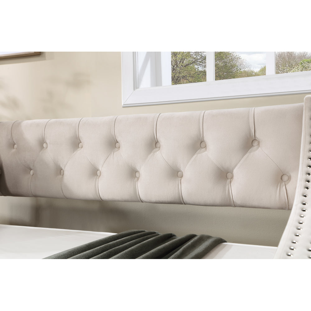 Daybed with Trundle Upholstered Tufted Sofa Bed, with Button and Copper Nail on Arms full Size Beige