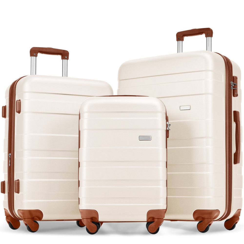 Luggage Sets New Model ABS Hardshell 3pcs Clearance Luggage Hardside Lightweight Durable Suitcase sets Spinner Wheels Suitcase with TSA Lock 20''24''28''( light brown)