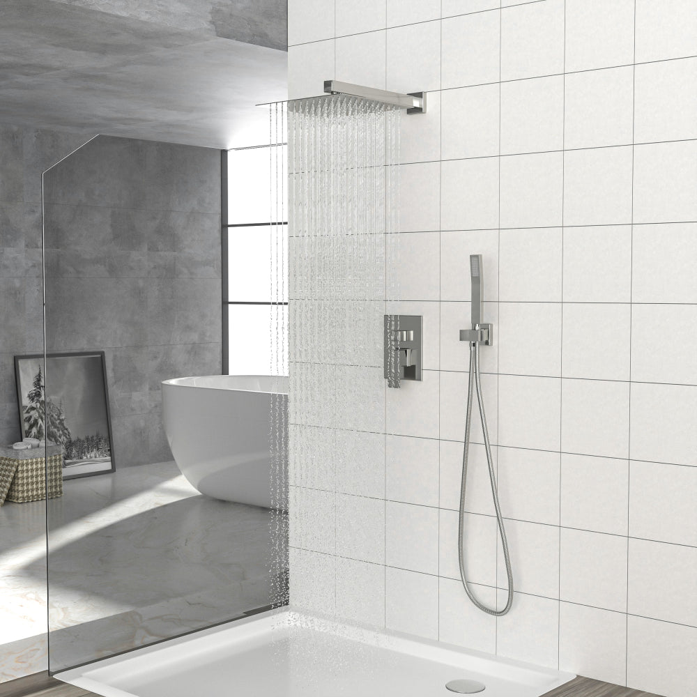 Dual Shower Head - 10 Inch Wall Mounted Square Shower System with Rough-in Valve,Matte black