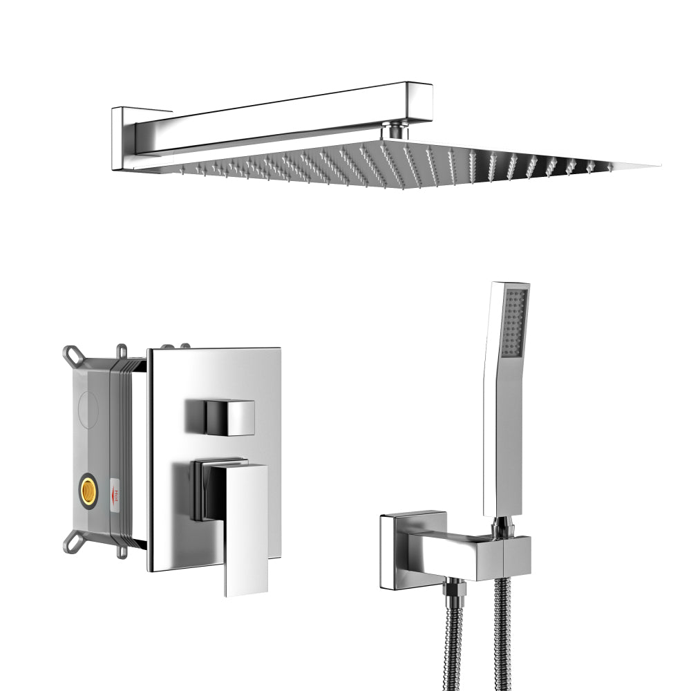Dual Shower Head - 10 Inch Wall Mounted Square Shower System with Rough-in Valve,Matte black