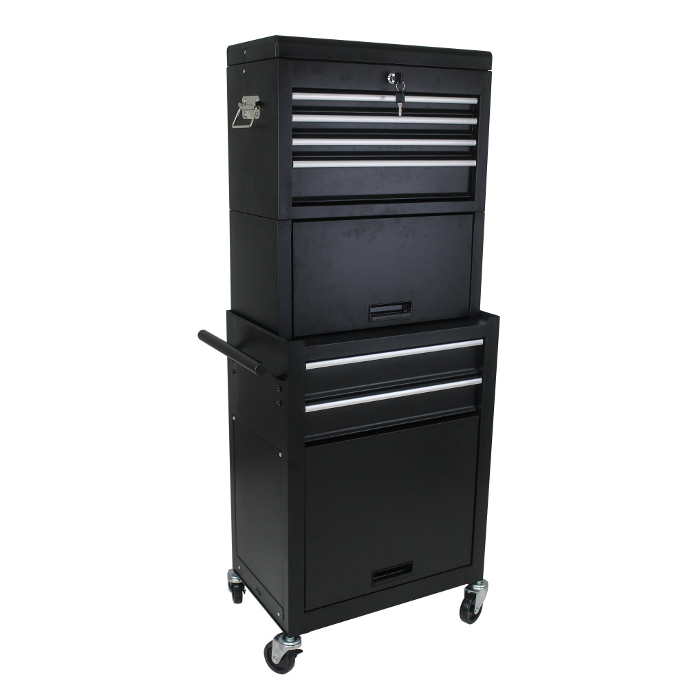 Tool Cabinet on Wheels, 6-Drawer Lockable Rolling Tool Chest w/ 4 Universal Wheels, 2 in 1 Detachable Tool Box Storage Organizer for Garage Workshop Repair Shop, Black