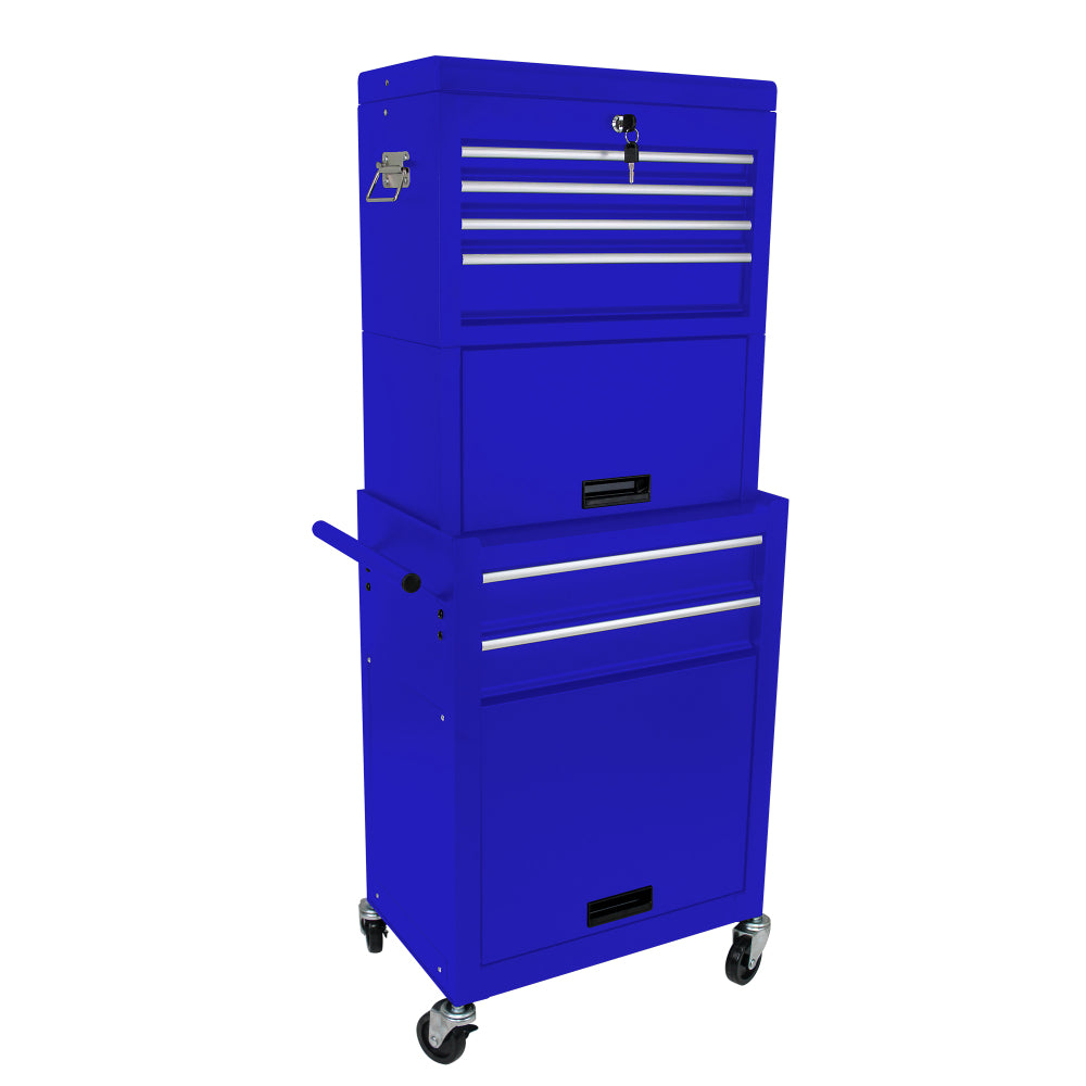 Tool Cabinet on Wheels, 6-Drawer Lockable Rolling Tool Chest w/ 4 Universal Wheels, 2 in 1 Detachable Tool Box Storage Organizer for Garage Workshop Repair Shop,BLUE