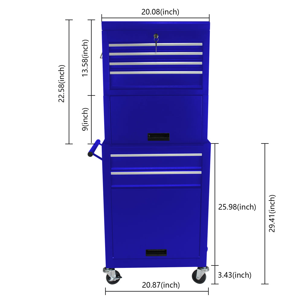 Tool Cabinet on Wheels, 6-Drawer Lockable Rolling Tool Chest w/ 4 Universal Wheels, 2 in 1 Detachable Tool Box Storage Organizer for Garage Workshop Repair Shop,BLUE