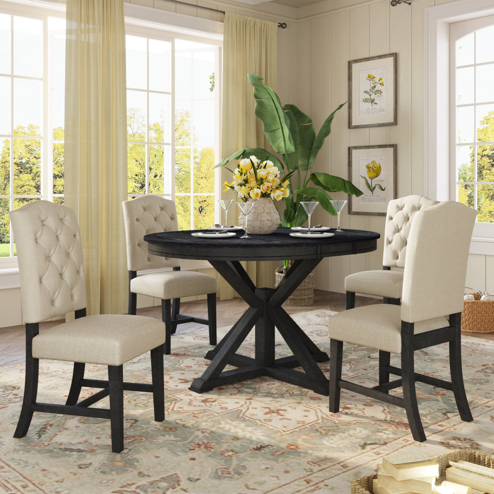 TREXM Retro Functional Extendable Dining Table with a 12" Leaf for Dining Room and Living Room (Natural Wood Wash)