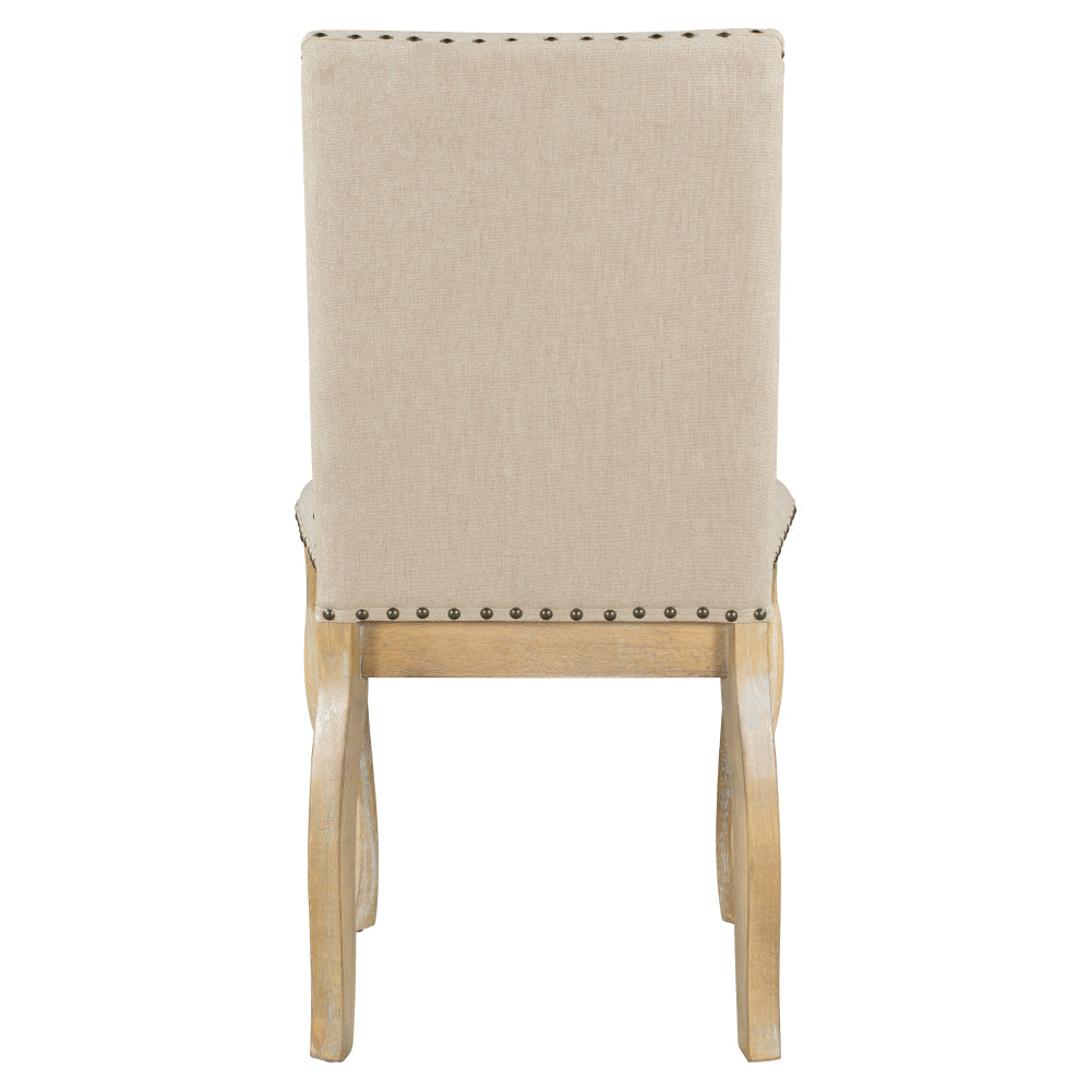 TREXM Set of 4 Dining chairs Wood Upholstered Fabirc Dining Room Chairs with Nailhead (Natural Wood Wash)